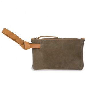 ABLE Leather Rachel Wristlet Nubuck Finish Green and Tan Genuine Leather